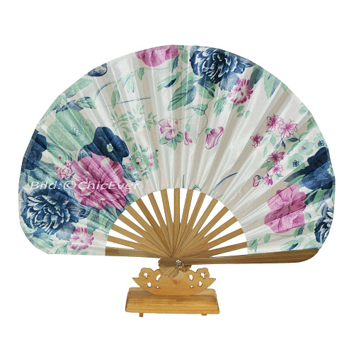 Fächer Handfächer Bambus Seide Muschelform blau weiß rot braun 6906 - zum Schließen ins Bild klicken